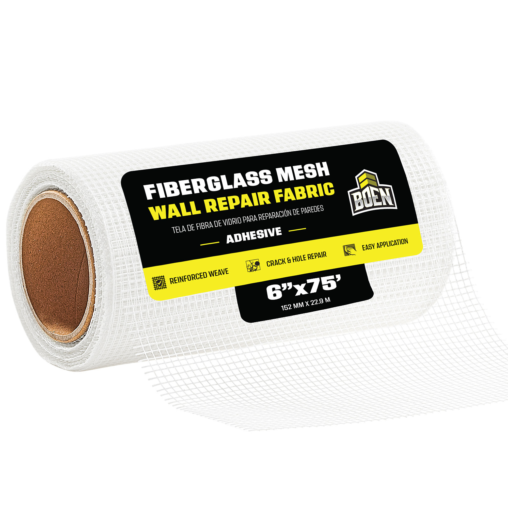 Boen Fiberglass Mesh Wall Repair 6 in x 75 ft, Self-Adhesive